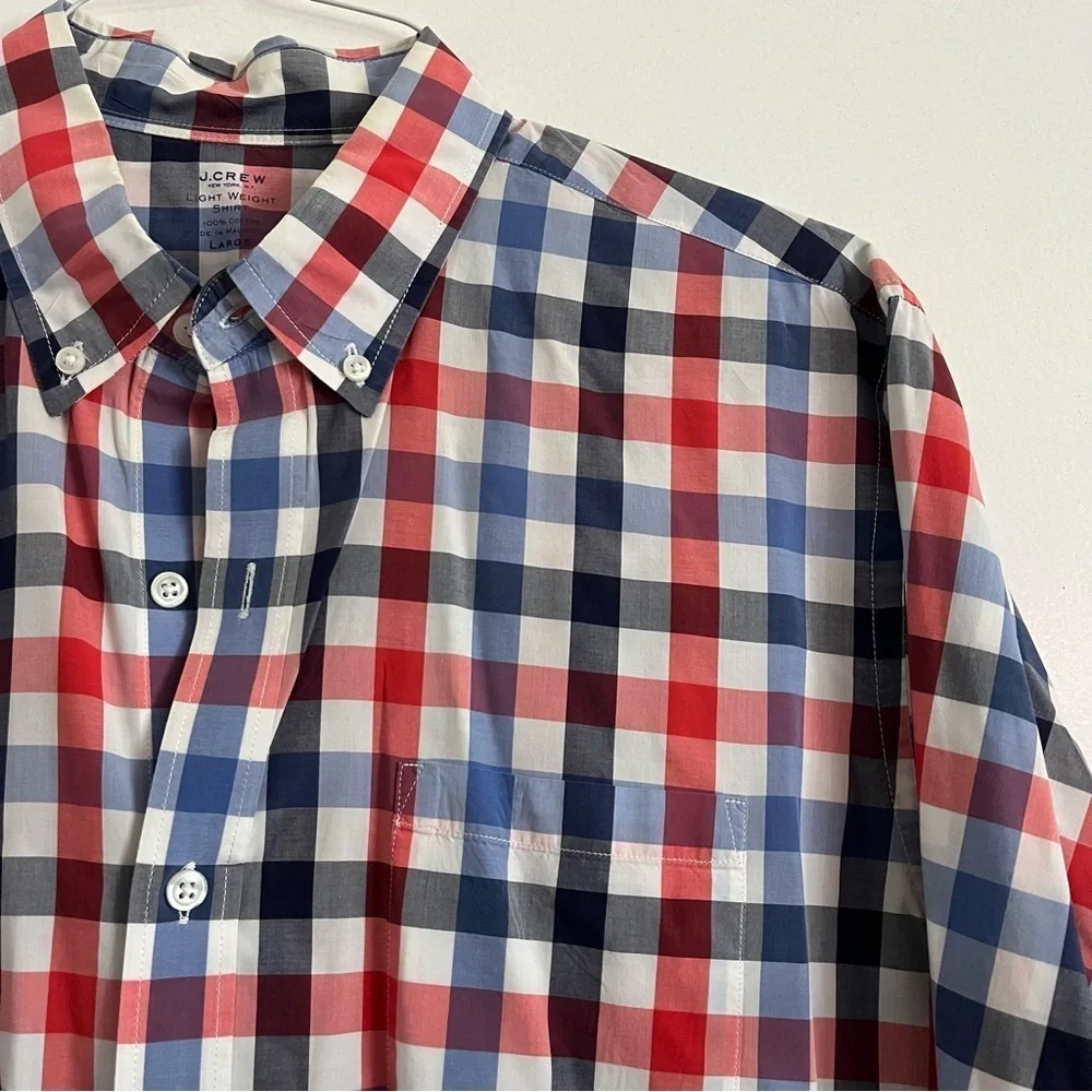 J. Crew • Men's Red and Blue Plaid Shirt Light Weight